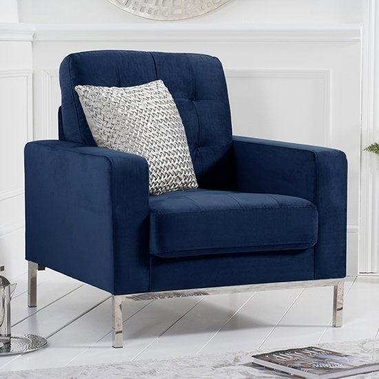 Lillian Velvet Upholstered Armchair In Blue