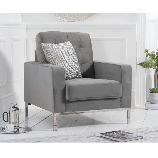 Lillian Velvet Upholstered Armchair In Grey