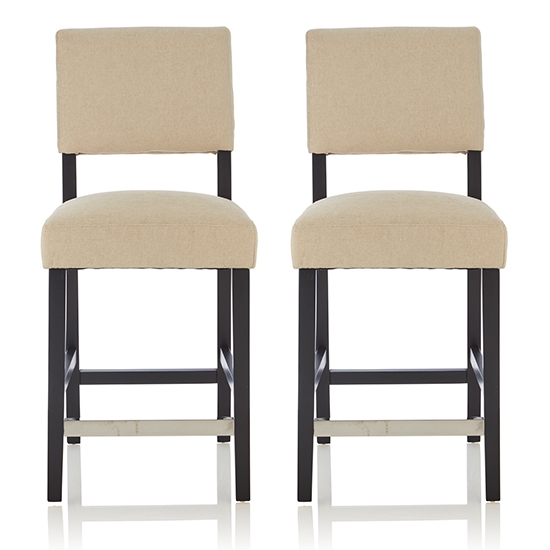 Linnaea Cream Fabric Upholstered Bar Stools With Black Legs In Pair