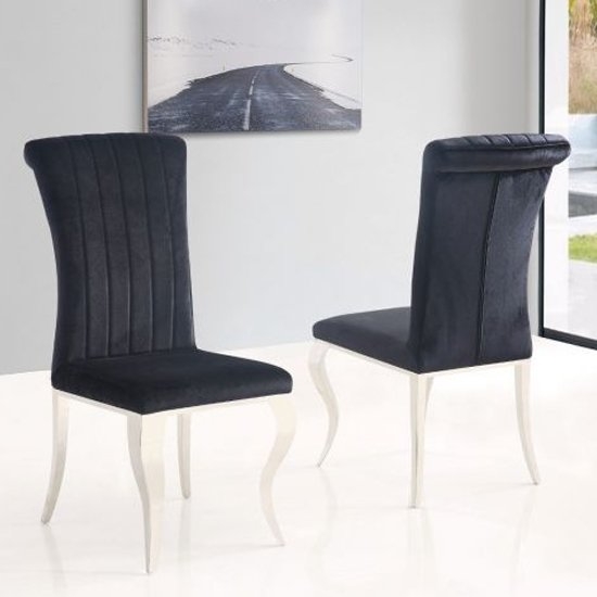 Liyana Black Velvet Dining Chair In Pair With Chrome Legs