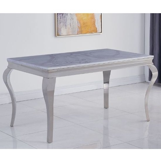 Liyana Large White Marble Dining Table With Chrome Metal Legs