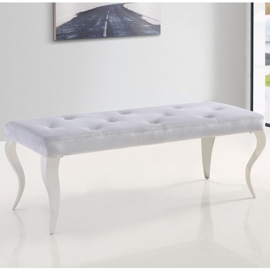 Liyana Velvet Dining Bench In Light Grey