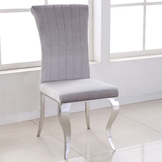 Liyana Velvet Dining Chair In Grey With Chrome Legs