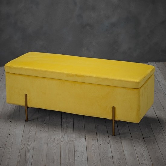 Lola Velvet Storage Ottoman In Mustard