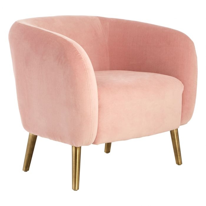 Louxor Round Velvet Upholstered Armchair In Pink