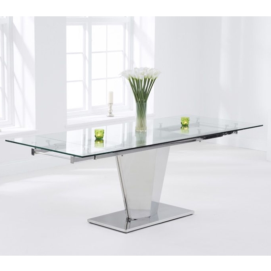 Lucille Extending Glass Dining Table With Chrome Stainless Steel Legs