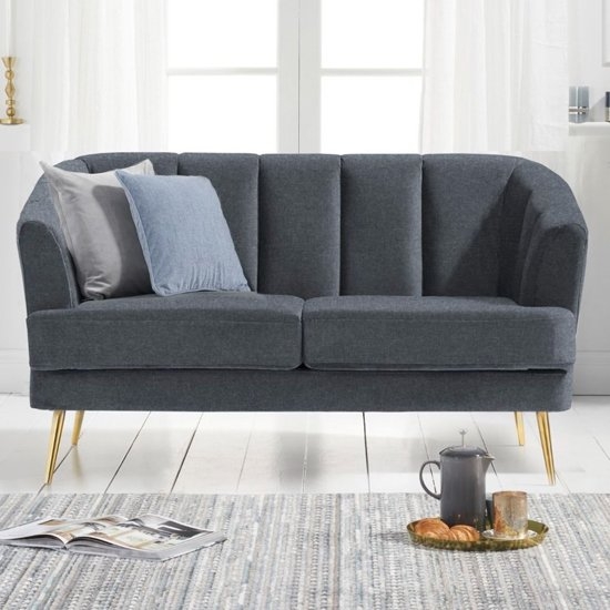 Lucinda Linen Fabric Upholstered 2 Seater Sofa In Grey