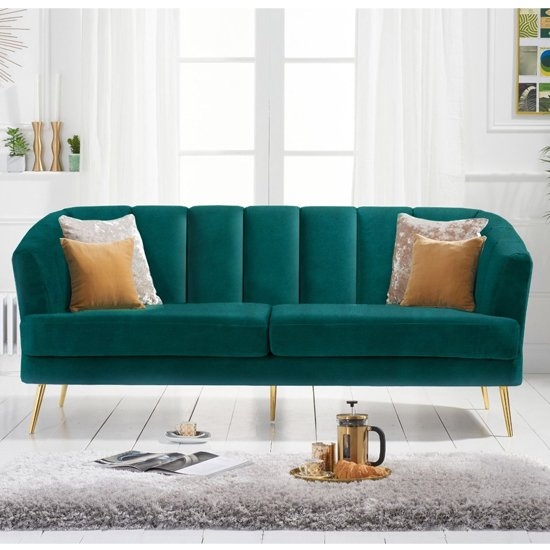 Lucinda Velvet Upholstered 3 Seater Sofa In Green