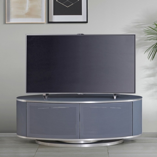 Luna Wooden Tv Stand In Grey High Gloss With Push Release Doors