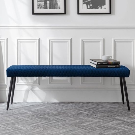 Luxe Low Velvet Dining Bench In Blue