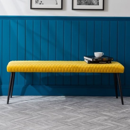 Luxe Low Velvet Dining Bench In Mustard