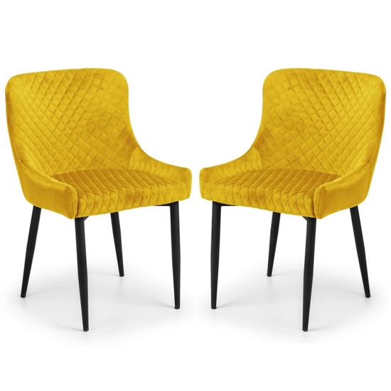 Luxe Mustard Velvet Upholstered Dining Chairs In Pair