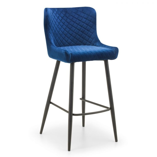 Luxe Velvet Upholstered Bar Stool In Blue