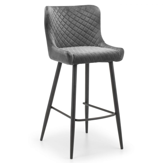 Luxe Velvet Upholstered Bar Stool In Grey