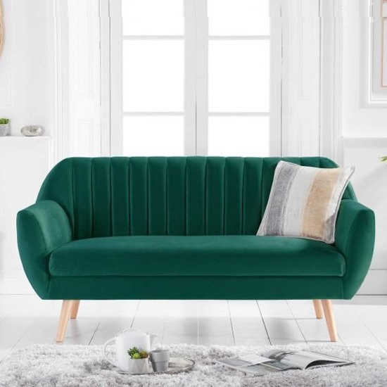 Luxor Velvet Upholstered 3 Seater Sofa In Green