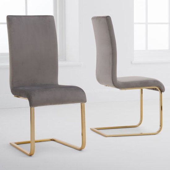 Malibu Grey Velvet Dining Chairs In Pair With Gold Legs