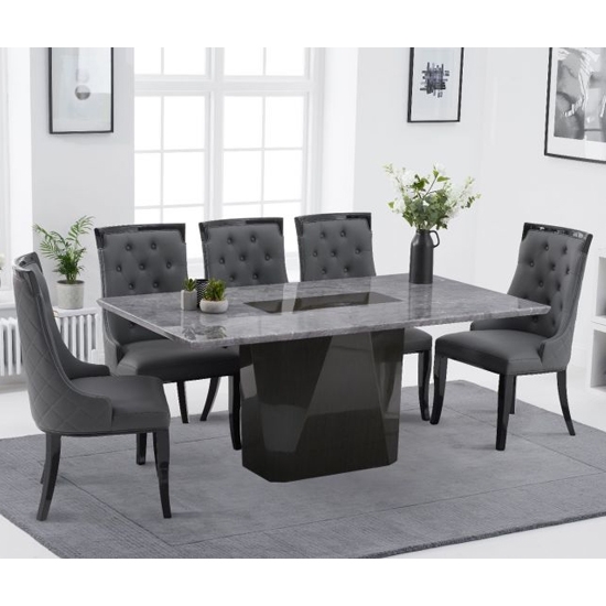 Malina 180cm Light Grey Marble Rectangular Dining Table With 6 Aviva Grey Chairs