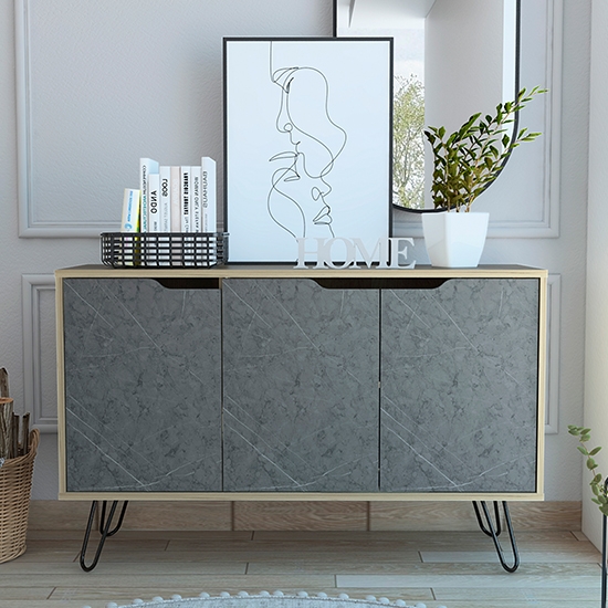 Manhattan Medium Wooden 3 Doors Sideboard In Bleached Pine Effect