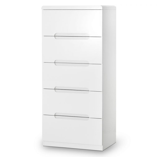 Manhattan Narrow Chest Of Drawers In White High Gloss With 5 Drawers