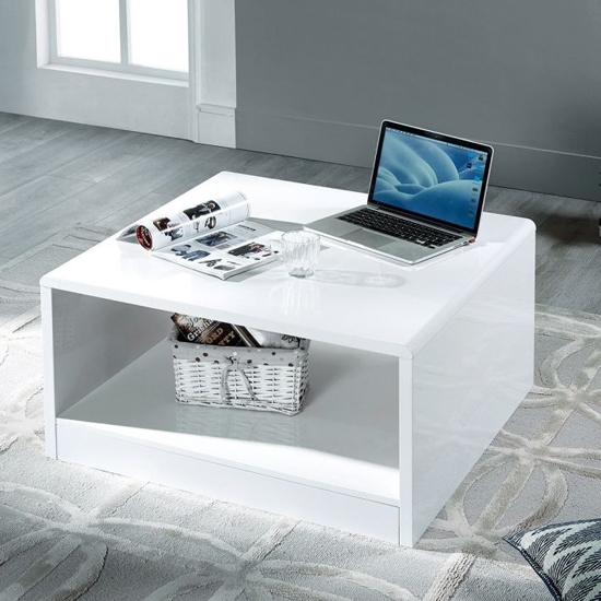 Manhattan Square Wooden Coffee Table In White High Gloss