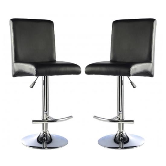 Manor Black Faux Leather Bar Stools In Pair With Chrome Base