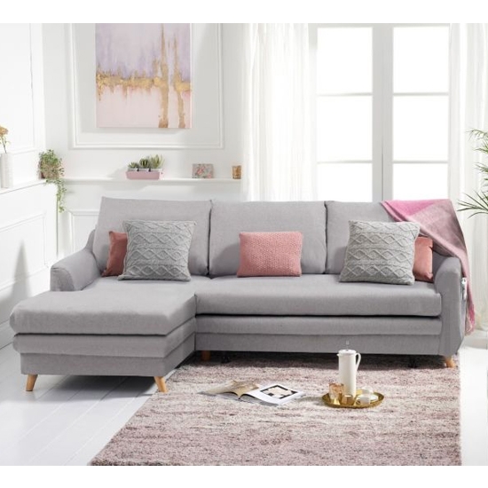 Mante Linen Fabric Upholstered Left Hand Facing Corner Sofa Bed In Grey