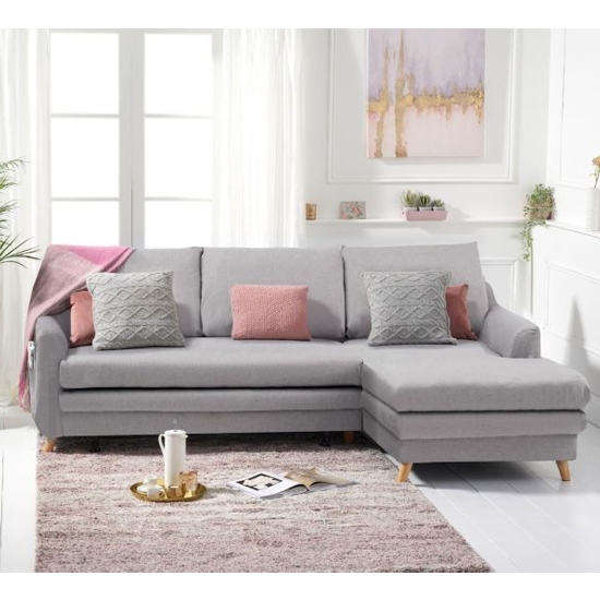 Mante Linen Fabric Upholstered Right Hand Facing Corner Sofa Bed In Grey