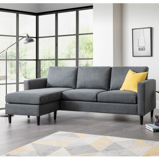 Marant Linen Fabric Upholstered Corner Sofa In Grey