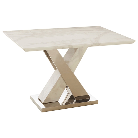 Marco Marble 120cm Dining Table In White With X Style Base