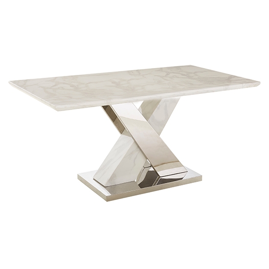 Marco Marble 160cm Dining Table In White With X Style Base