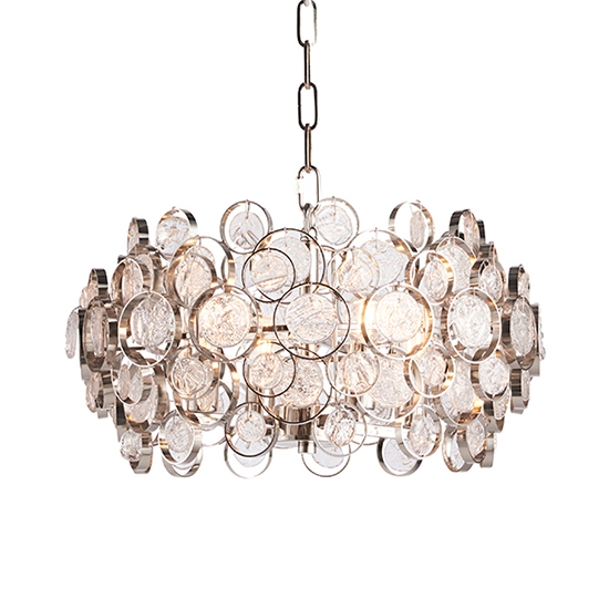 Marella 4 Lights Clear Glass Medallions Ceiling Pendant Light In Bright Nickel