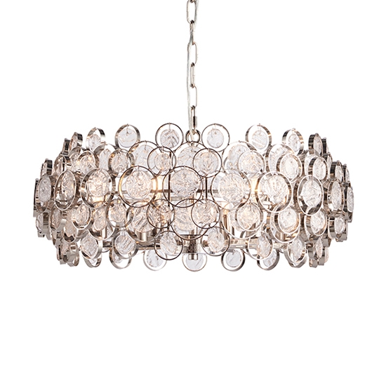 Marella 6 Lights Clear Glass Medallions Ceiling Pendant Light In Bright Nickel