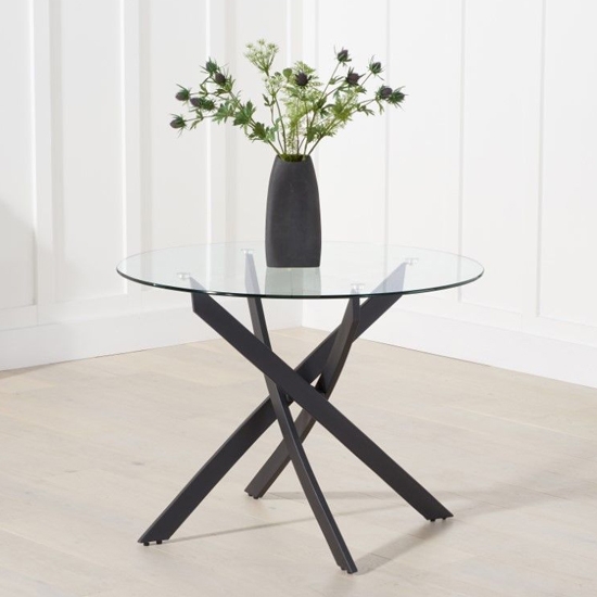 Marina Glass Dining Table With Black Stainless Steel Legs