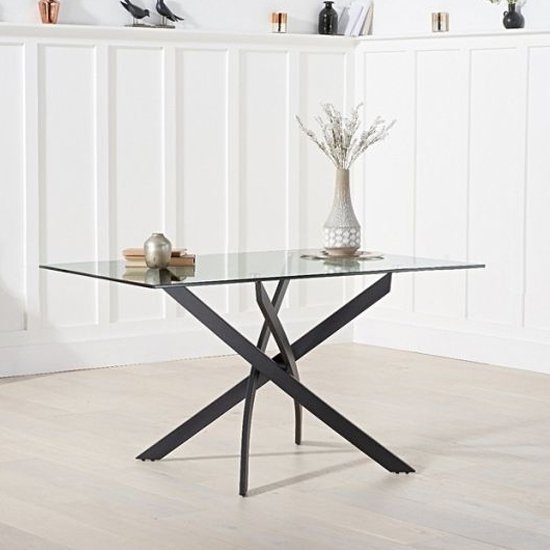 Marina Rectangular Clear Glass Dining Table With Black Metal Legs