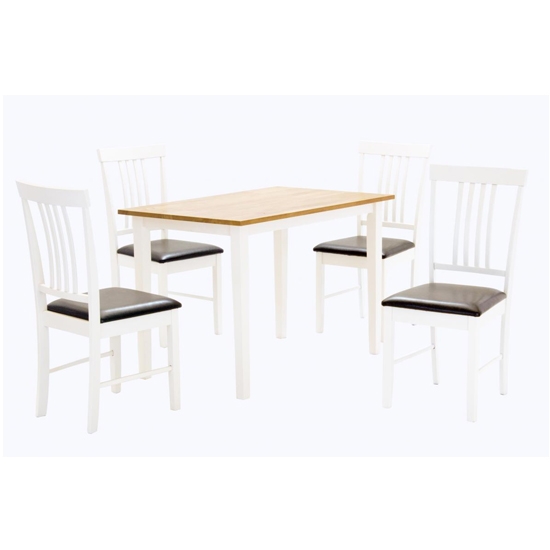 Massa Medium Wooden Dining Set In White And Oak With 4 Chairs