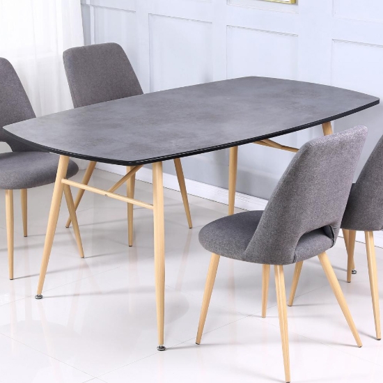 Matola Stone Effect Glass Dining Table With Beech Metal Legs