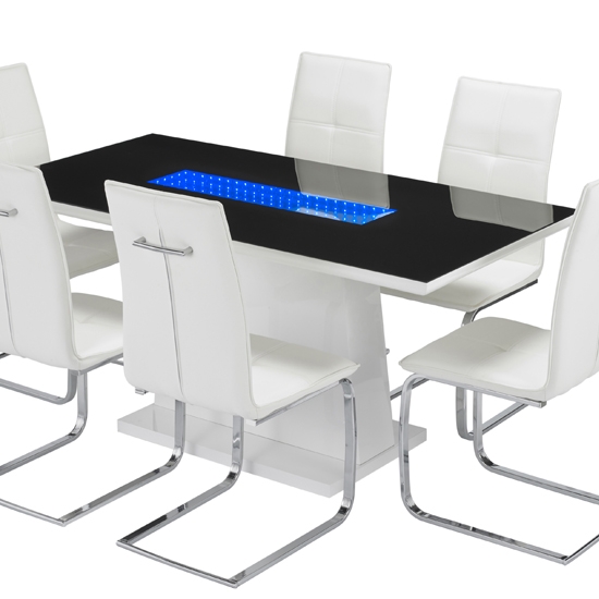 Matrix Led Wooden Dining Table In White High Gloss