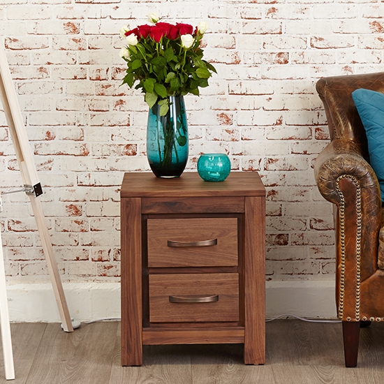 Mayan Wooden 2 Drawers Lamp Table In Walnut