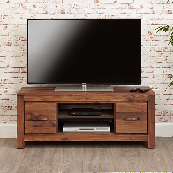 Mayan Wooden 2 Drawers Low Tv Stand In Walnut