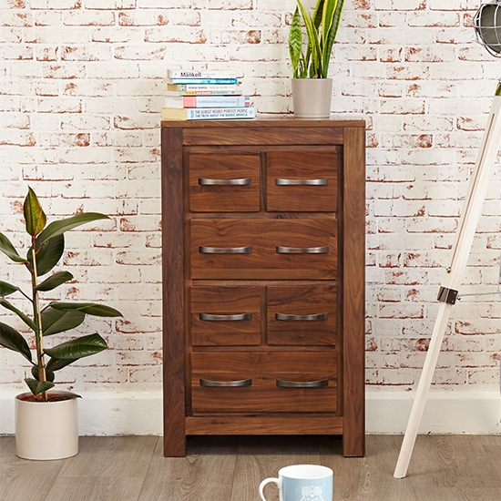 Mayan Wooden Dvd Storage Chest Of Drawers In Walnut