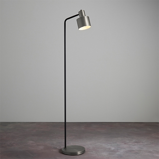 Mayfield Task Floor Lamp In Brushed Silver Effect And Matt Black