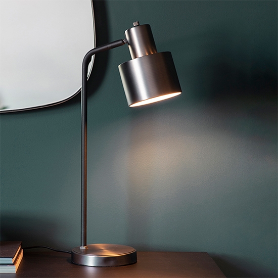 Mayfield Task Table Lamp In Brushed Silver Effect And Matt Black