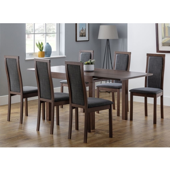 Melrose Extending Wooden Dining Table In Walnut With 6 Chairs