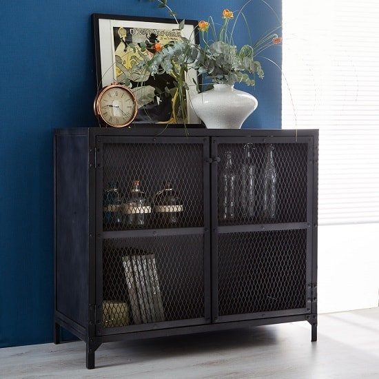 Metalica Compact Metal Sideboard In Black With 2 Doors