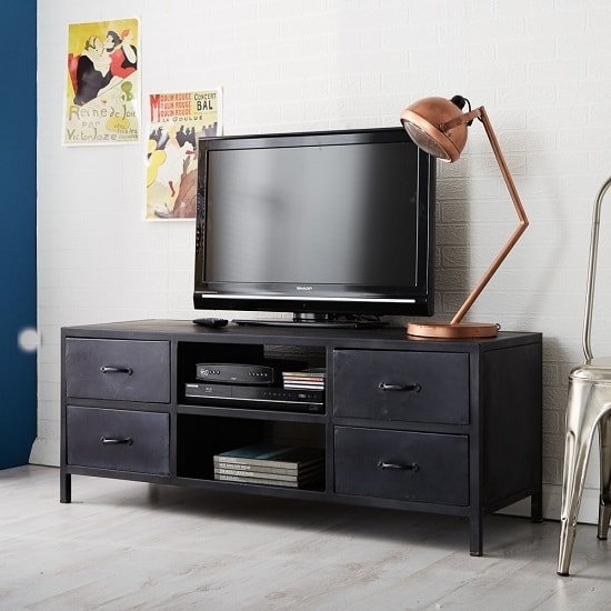 Metalica Modern Metal 4 Drawers Tv Stand In Black