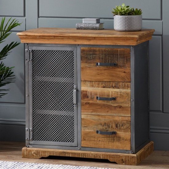 Metropolis Wooden 1 Door And 3 Drawers Sideboard In Acacia