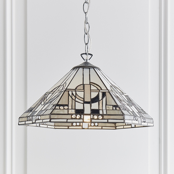 Metropolitan Medium Tiffany Glass Ceiling Pendant Light In Chrome