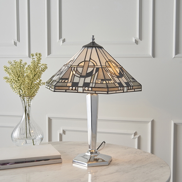 Metropolitan Medium Tiffany Glass Table Lamp In Polished Aluminium