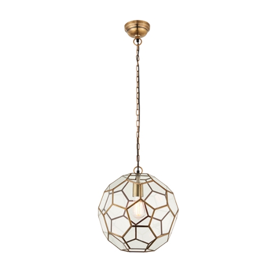 Miele Clear Glass Ceiling Pendant Light In Antique Brass