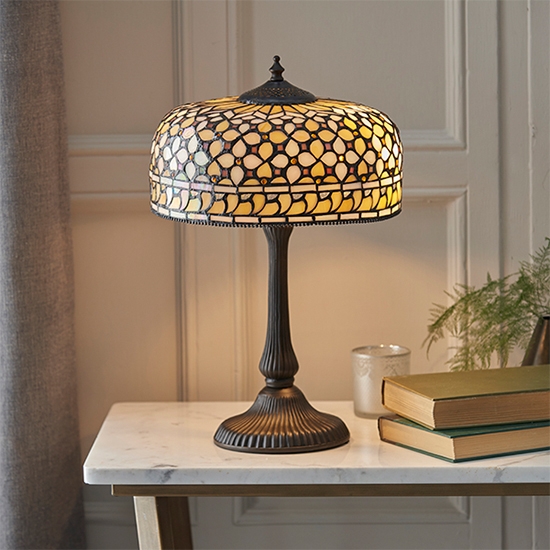 Mille Feux Medium Tiffany Glass Table Lamp In Dark Bronze